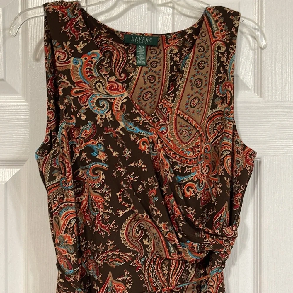 Adorable Ralph Lauren Size Large Petite Mock Wrapped Dress in paisley Print - Picture 5 of 6